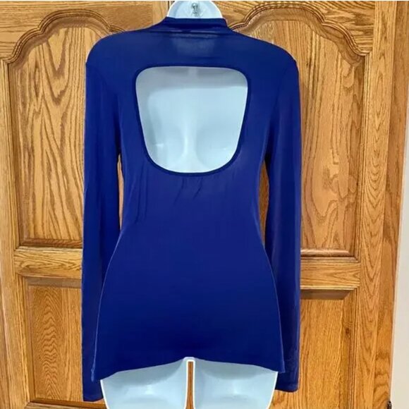 Proenza Schouler PSWL | Blue Ruched Turtleneck Top Open Back Tee - Picture 8 of 8